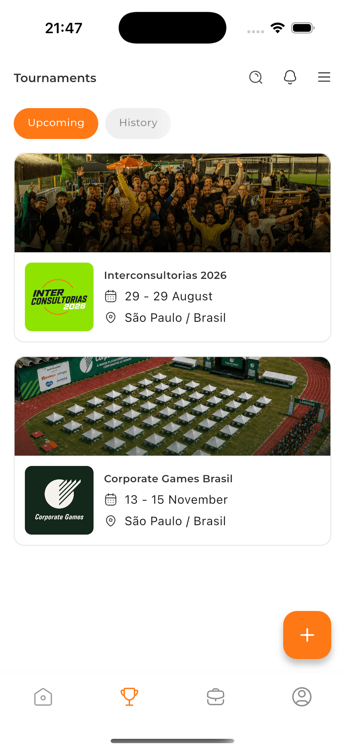 Próximos torneios e histórico
