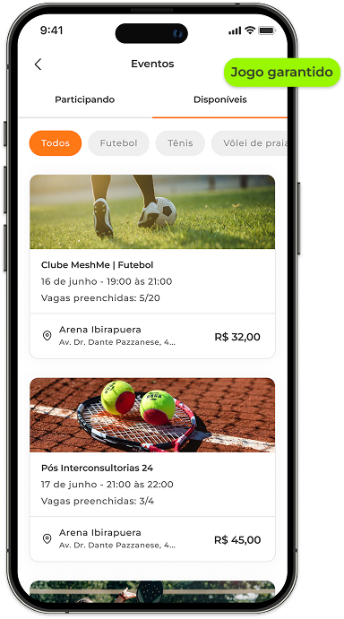 Clube MeshMe - Interface de Eventos